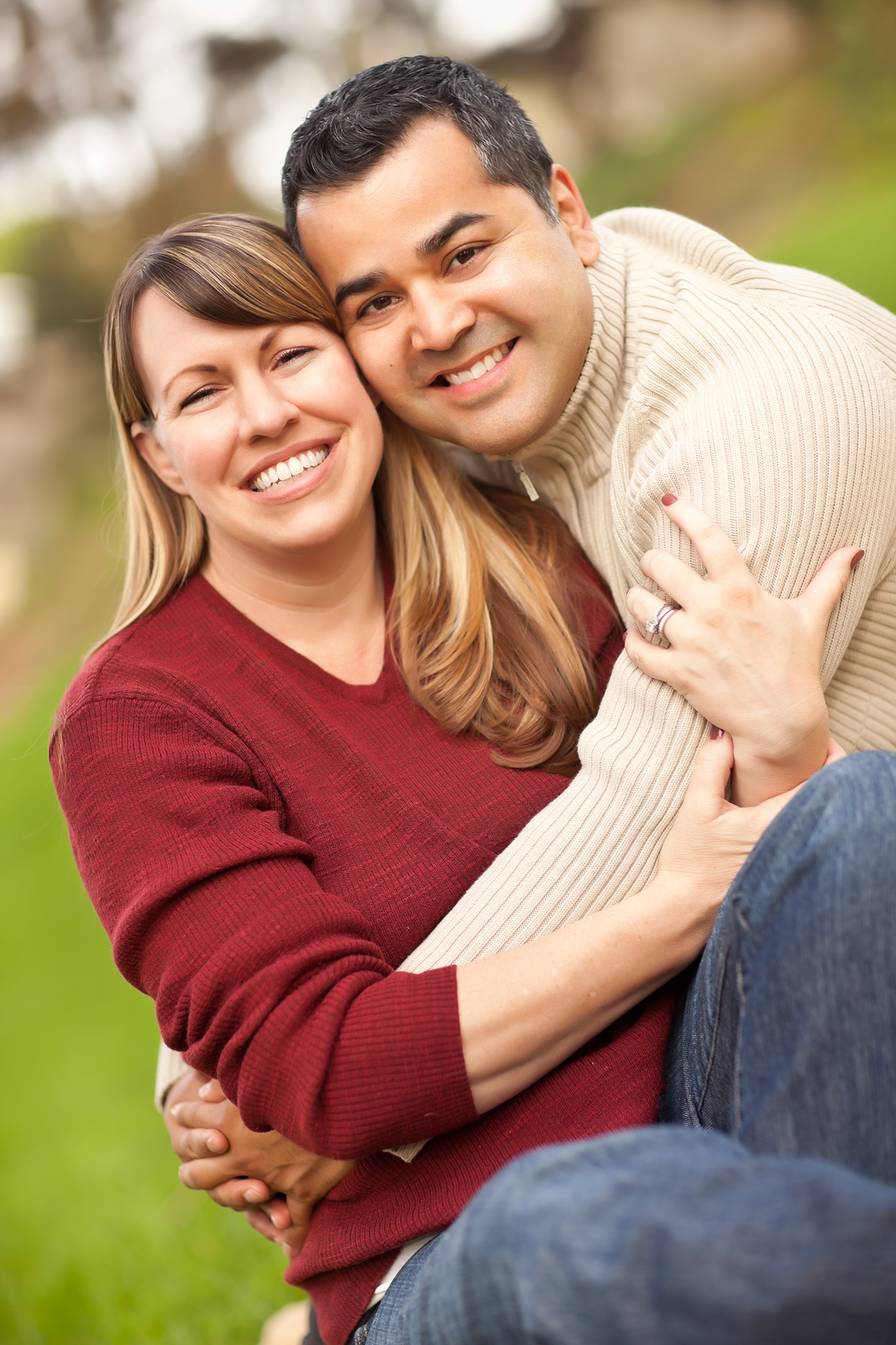 Attractive Mixed Race Couple Portrait in the Park